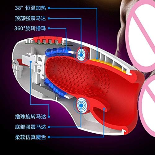 Heating Deep Throat Mouth Male Manual 10 Frequency Jumping Funny Toys Real Tongue Hand-Job Cup V-agina Funny Toys for Men,Red
