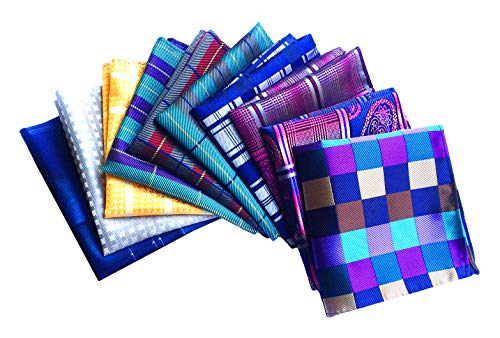 MENDENG Mens 10 Pack Assorted Cotton Polka Dots Pocket Square Handkerchief Hanky