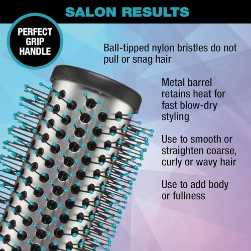 Conair Grip & Style Round Brush, Nylon Bristle Hair Brush for Blowout Styling, For Medium to Long Lengths, Ideal for Curly Hair