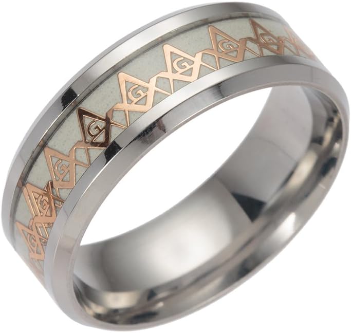 ERLUER Freemason Masonic Luminous Rings for Men Women Stainless Steel Biker Band Ring Jewelry Glow in The Drak