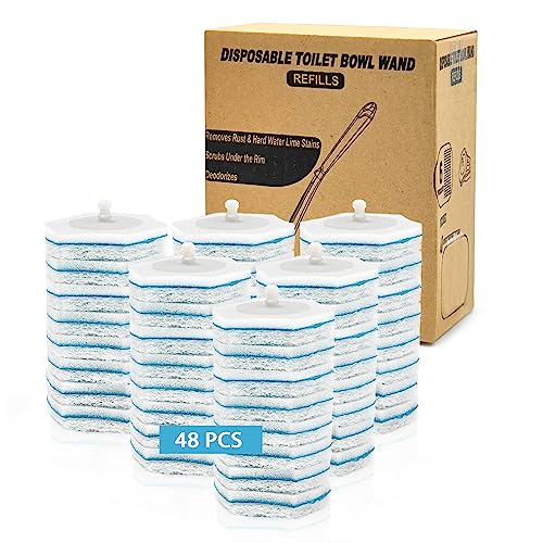 JEHONN Disposable Toilet Bowl Brush Refills 48 Packs, Bathroom Scrubber