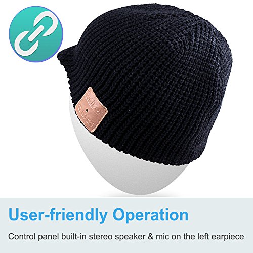 Qshell Unisex Stylish Bluetooth Beanie Hat Cap with Wireless Bluetooth Headphone Headset Earphone Music Audio Hands-Free Phone Call for Winter Sports Fitness Exercise Workout Lifestyle - Black - Thumbnail 4