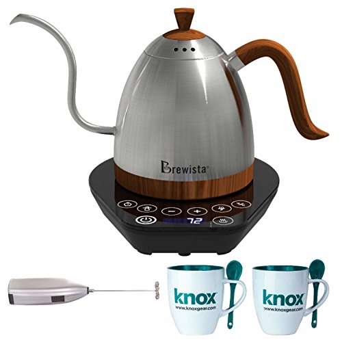 Brewista BA6VKETLS Artisan Gooseneck Variable Kettle, 600ml, Stainless Steel Includes Two Mugs with Spoons and Handheld Milk Frother