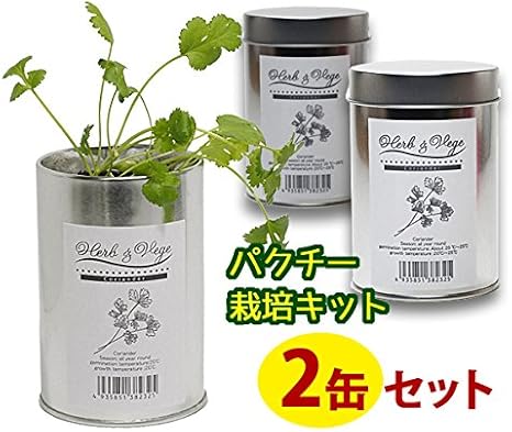 Amazon 2缶セット パクチー栽培キット コリアンダー 缶 ハーブ 缶で育てる フレッシュ 野菜栽培 ガーデニング ギフト 鍋 薬味 家庭菜園 デトックス効果 栽培キット オンライン通販