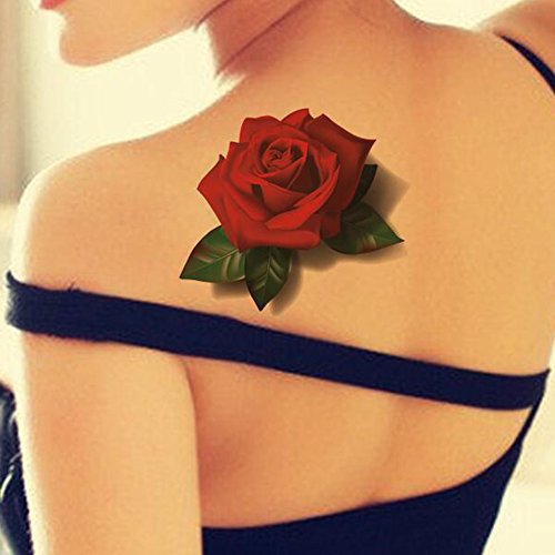 TAFLY Waterproof 3d Red Butterfly Rose Flower Sticker Tattoo Foil Decal Body Art Fake Tattoos