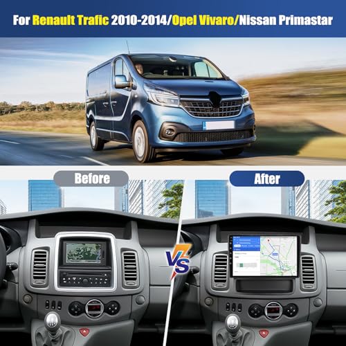 4+128G Android 15CAMECHO Car Radio for Renault Trafic 2 Opel Vivaro A Nissan Primate 2010-2014, 10 Inch GPS Radio with Bluetooth WiFi Wireless Carplay Android Auto FM RDS + Backup Camera