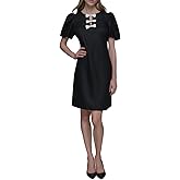 Karl Lagerfeld Womens Puff Sleeve Bow Detailed A-line Mini Dress
