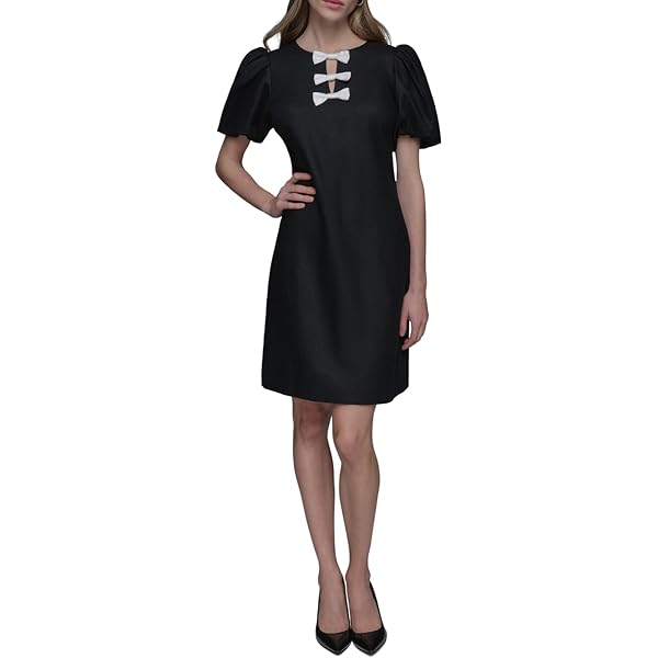 KARL LAGERFELD Paris Women's Sleeveless Gold Buttoned Split Neck Mini  Sheath Dress, Black, 2 at Amazon Women's Clothing store