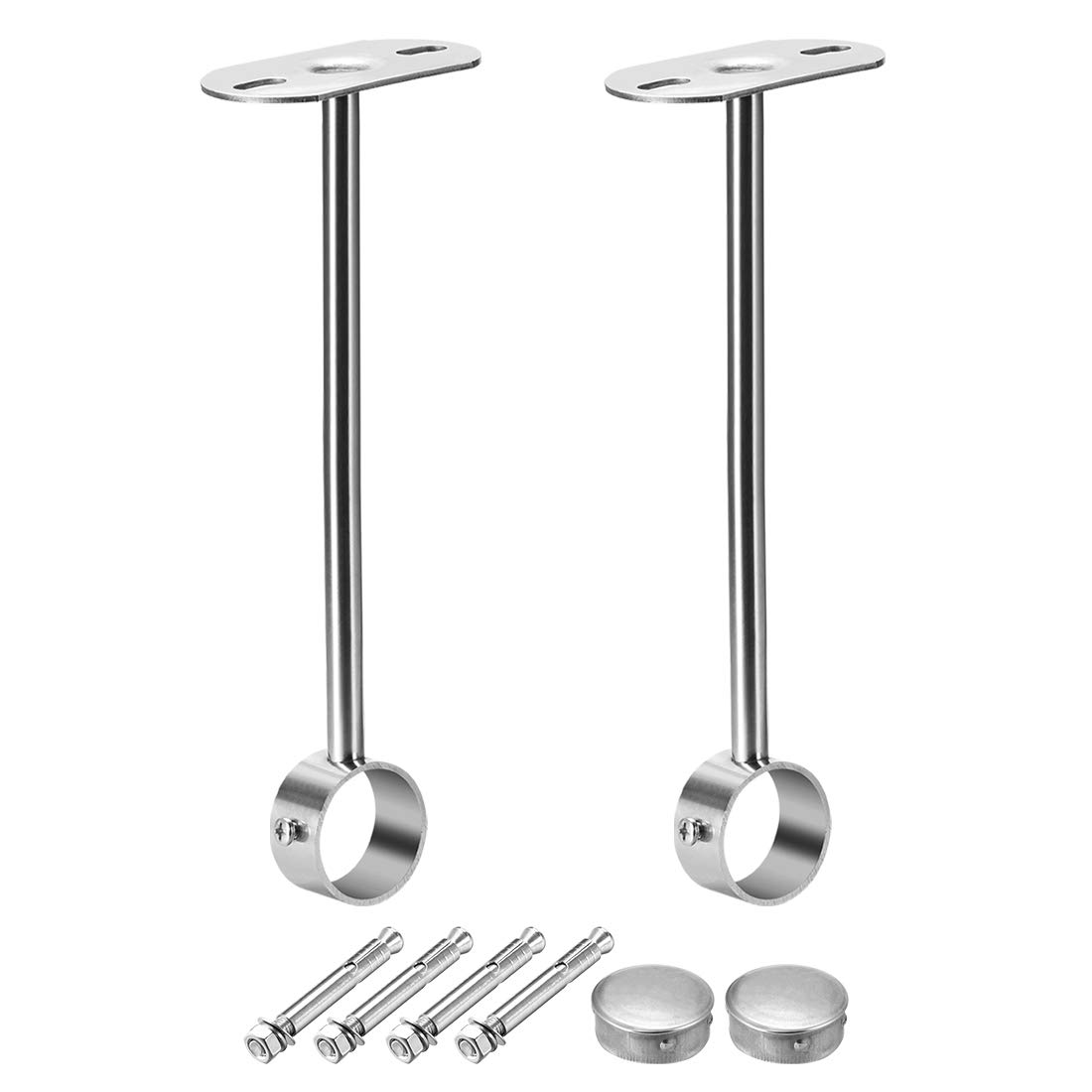 sourcing map Ceiling Mount Bracket, Wardrobe Pipe Bracket, 32mm Dia, Shower Curtain Closet Wardrobe Rod Lever Support Holder Pipe Flange Socket 2pcs(13.7 inch/350mm Height)