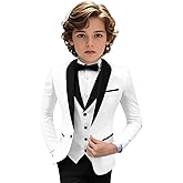 Tuxedo Suits for Boys 3 Pieces Slim Fit Boys Formal Suit Dresswear Ring Bearer Outfit Blazer Vest Pants for Wedding Grooms