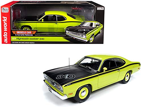 1971 Plymouth Duster 340 Hardtop Green with Black Hood MCACN Limited Edition to 1,002 Pieces Worldwide 1/18 Diecast Model Car by Autoworld AMM1154