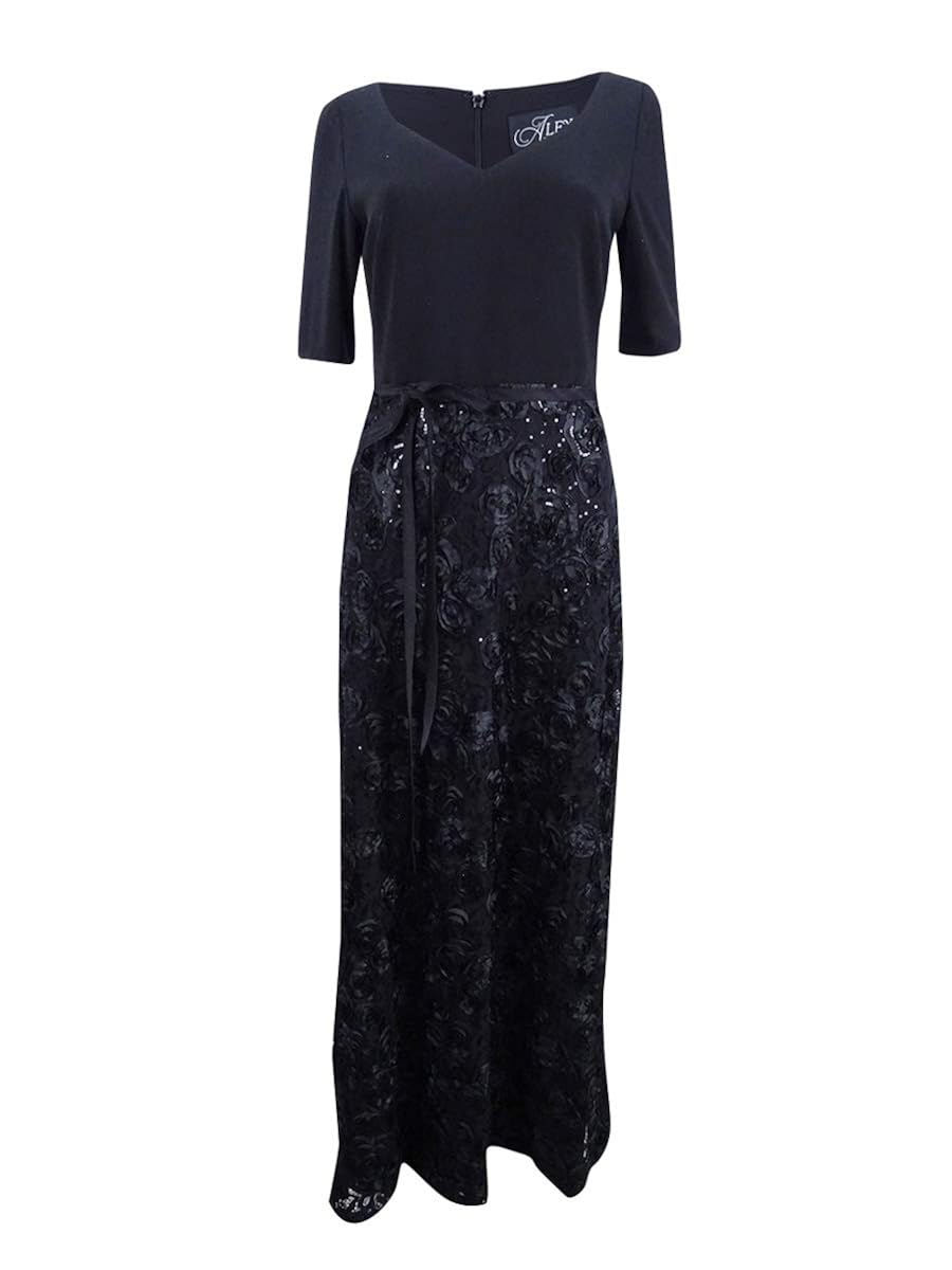 Alex Evenings Womens Long A-line Rosette Dress
