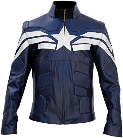 Sputer Captain America Soldier Winter Mens Blue Pu Faux Leather jacket, Custom, Blue
