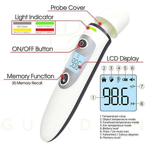 HEALTHGUARDIAN Baby Infant Infrared Digital Forehead Ear Thermometer for Babies and Adults - Accurate Medical Thermometer with Fever Indicator – Professional, Accurate, Reliable, FDA & CE Approved - Thumbnail 3