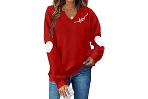Ymoshoe V Neck Valentine's Day Sweatshirt Women Heart Elbow Patch Valentine Sweatshirts Glittle Valentines Shirts for Her