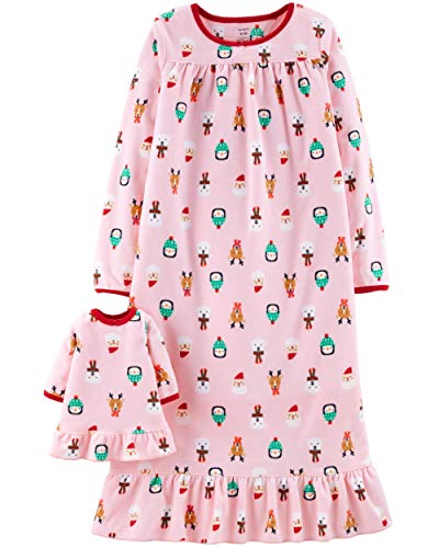 Carter's Girls Microfleece Nightgown and Doll Gown (12-14, Pink Christmas)