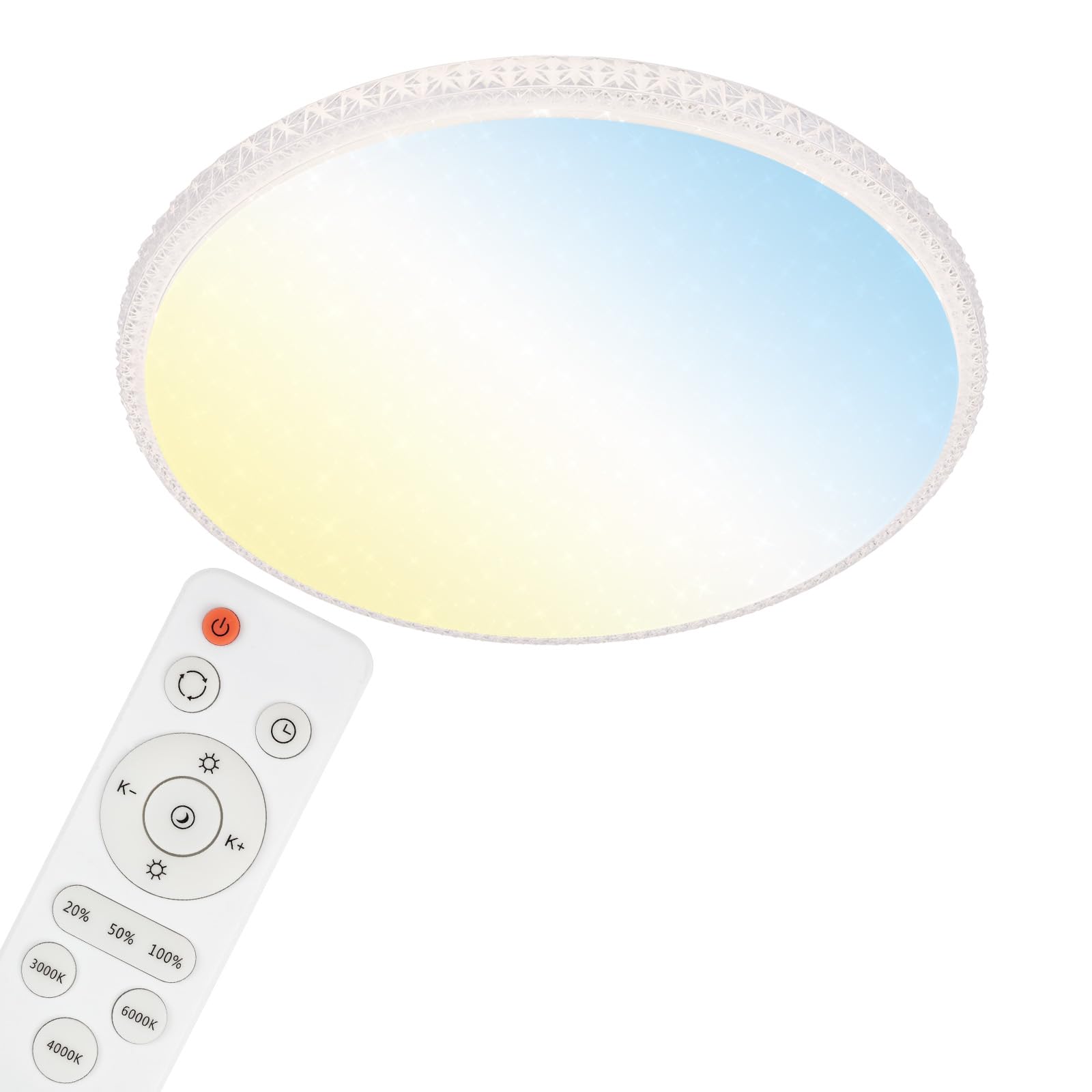 Briloner Leuchten 3386-016 LED Ceiling Light with Star Decoration and Transparent Crystals, Dimmable Ceiling Lights, Remote Control, Night-Light, Timer and Memory Function incl., White Ø 59.5cm