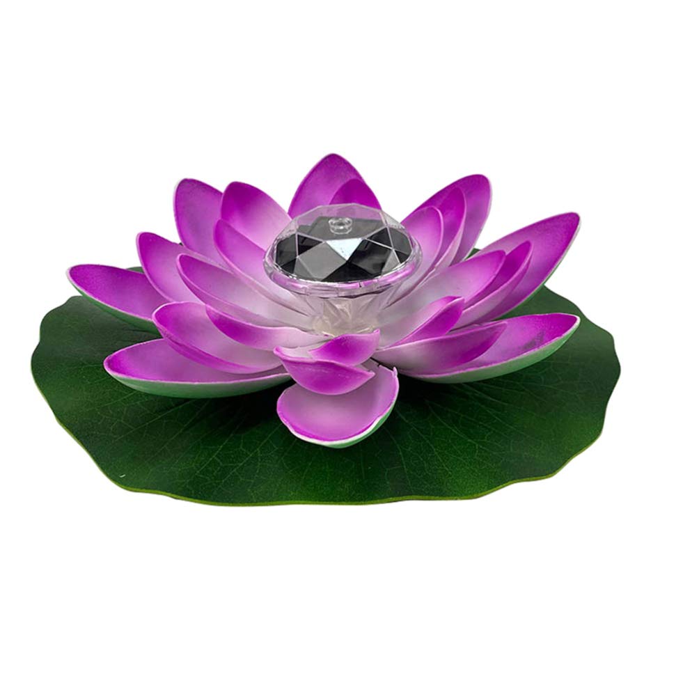 Lurrose Solar Lights Outdoor Artificial Floating Flower with Solar Light Water Lily Lifelike Ornament 28cm for Pond Fish Tank Pool Decoration Purple Led Solar Lights