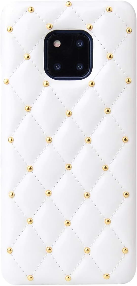Oihxsetx Luxury Compatible Case for Huawei Mate 20 Pro, [Non-Slip] [Anti-Knock] Glitter Rivet Plaid Protective Cover, Anti Fade PC Case for Huawei Mate 20 Pro, White
