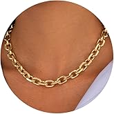 Funsanny Gold Necklace for Women - Chunky 14K Gold Plated Chain Necklace Cuban Link Paperclip Chain Herringbone Statement Choker Necklace for Women Simple Trendy Jewelry Gifts