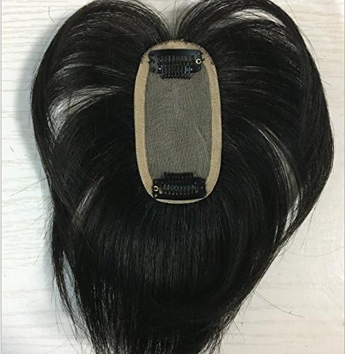 5"10"Mono Hair Topper Straight Remy Human Hair Clip in Crown Hair Piece Toupee for Women Yudit(Length 6 inch,Natual Black)