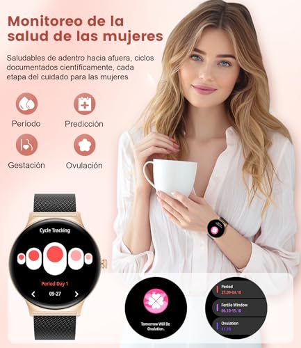 Women's Smart Watch with Bluetooth Call, 1.43 Inch AMOLED Ultrathin, 120+ Sports Modes, Message Reminder, Female Function, 24H Heart Rate Monitor, Sleep Monitor, Calories, Pedometer, Android iOS