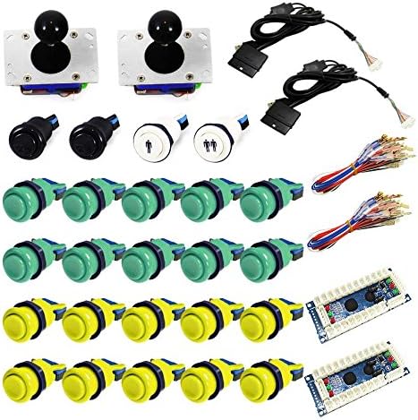 DIY Arcade USB Arcade 2 player kit for PC / MAC / PS3 / MAME (Green Yellow bundle)