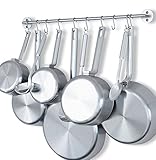 Steel Gourmet Kitchen 24 Inch Wall Rail and 10 S Hooks Set Utensil Pot Pan Lid Rack Storage Organizer Silver Color ()