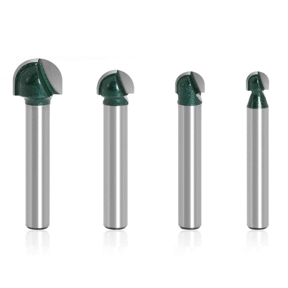 Gasea 4pcs 1/4 Inch Shank Cove Core Box Router Bit Set, 1/4" 5/16" 3/8" 1/2" Round Nose Router Bit for Woodworking Grooving Cutter Tool