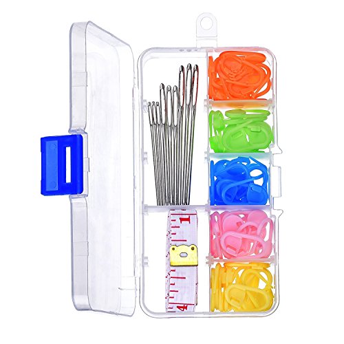 image for Willbond 9 Pieces Large Eye Blunt Sewing Needles with 60 Pieces Lock M