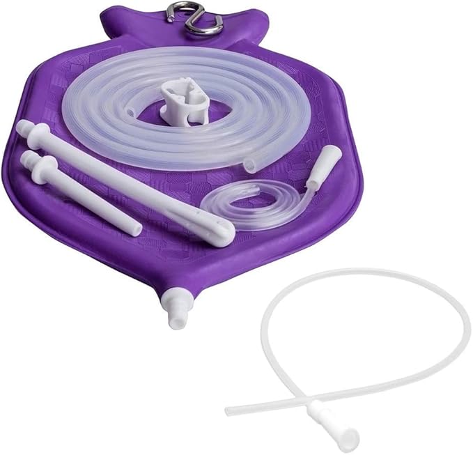HealthAndYoga(TM) Superior Enema Bag Kit 2 Quart (Purple) with Extra PVC Colon