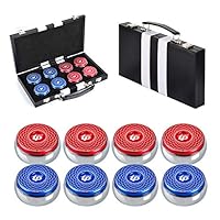 TORPSPORTS Set of 8 Aluminum Caps Shuffleboard Weights 2-1/8" Size with Case- Red/Blue