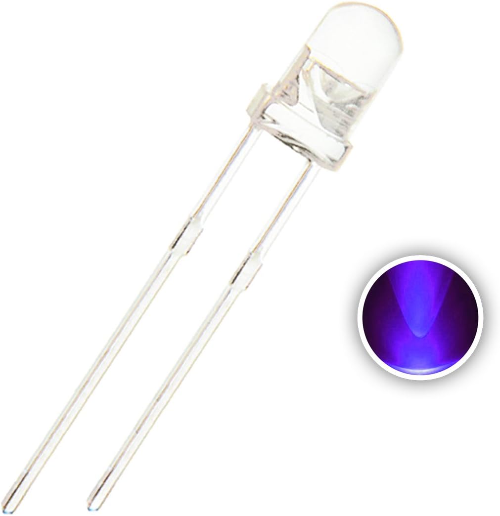 Chanzon 100 pcs 3mm Purple UV LED Diode Lights (Clear Round Ultraviolet
