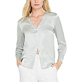 Club Monaco Women's Long Sleeve V-Neck Silk Charmeuse Blouse