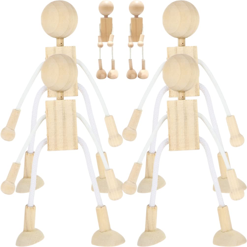 Milisten 6pcs Wooden Peg Dolls, Unfinished Wooden Figures People Doll Robot Unfinished Bodies Figures, Adjustable Peg Dolls for DIY Painting Arts Crafts Peg Game Party Decoration