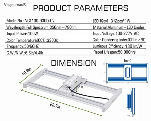 IMVSINCERE BC100W LED Grow Light - Full Spectrum With Dimmable Knob For 3x3ft Indoor Plants, Veg & Flower