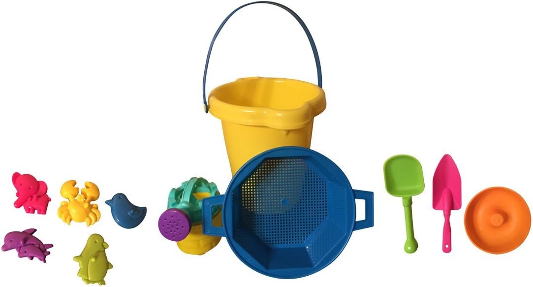 Sand Bucket & Toys For Kids with Shovels, Water Spout & 5 Shape Molds Set.