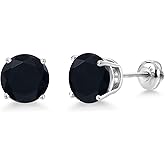 Gem Stone King 14K White Gold Black Onyx Stud Earrings for Women | 3.29 Cttw | Gemstone December Birthstone | Round 8MM