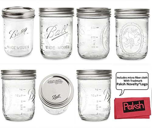 Glass Wide Mouth Mason Jars 16 oz, Bundle with Cloth, Canning, Freezing, Storage & Preserving Jelly / Jam Jars. with Metal Lids and Bands [12 Pack]