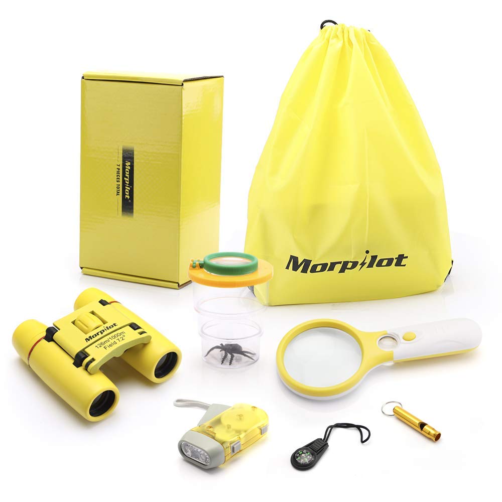 Morpilot Kids Explorer Kit Adventure Toys Christmas Birthday Gifts- Binocular,Flashlight,Compass,Magnifying Glass,Whistle,Bugs Collector and Drawstring Backpack for 3-10 Years Old Boys Girls Camping and Hiking Bird Watching
