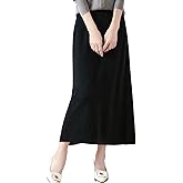 Ailaile Mid Length Skirt Women Fall Winter 100% Merino Wool Knit Long Skirt Ribbed Elastic Solid Casual Warm Skirt