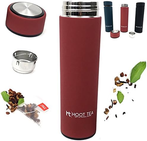 TEA AND COFFE INFUSER BY HOOT TEA -Stainless Steel Portable Insulated Water Bottle - Great Tumbler for DETOX, LOOSE LEAF, ICE, FRUIT, OILS, And VEGGIES - Silicone FILTER BAG - PERFECT ON THE GO - PINK