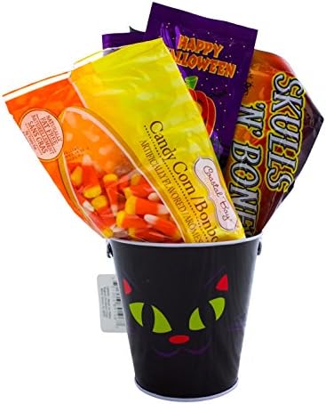 Halloween Candy Gift Basket - Includes Candy Corn, Skull and Bones Candy, Popping Candy and Halloween Metal Pail