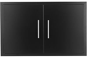 JIE JIN Outdoor Kitchen Doors 35" W X 24" H Double Doors 1.2mm Thickness Stainless Steel BBQ Access Door BBQ Island Doors Outdoor Kitchen Accessories Door for Outdoor Kitchen BBQ Island (Black)