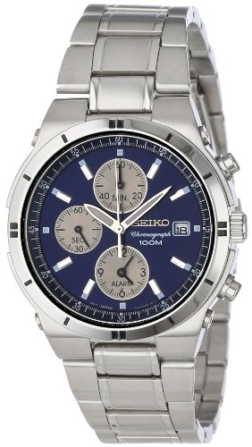 Seiko Men's SNA695 Alarm Chronograph Silver-Tone Watch