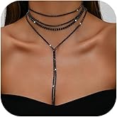 Boho Layered Necklaces for Women Fashion Y Long Neckalce Statement Long Sweater Chain Necklace Black Shiny Choker Necklace Wedding Bridal