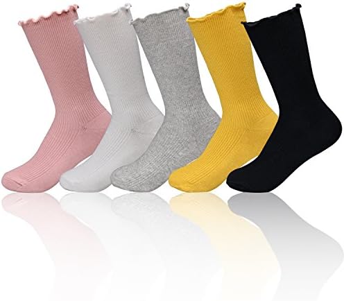 5 Pairs Women's Thin High Ankle Cute Cotton Knitted Solid Color Dress Lace Boot Tube Ruffle Frilly Socks