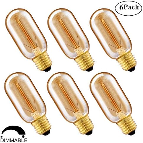 Edison Light Bulb,T45 40W Vintage Antique STYL Light Bulb,T45 Tubular Amber Clear Glass, 2400K-2700K Warm White,E26 Base,for Home Light Fixtures and Decorative, Dimmable,6 Pack