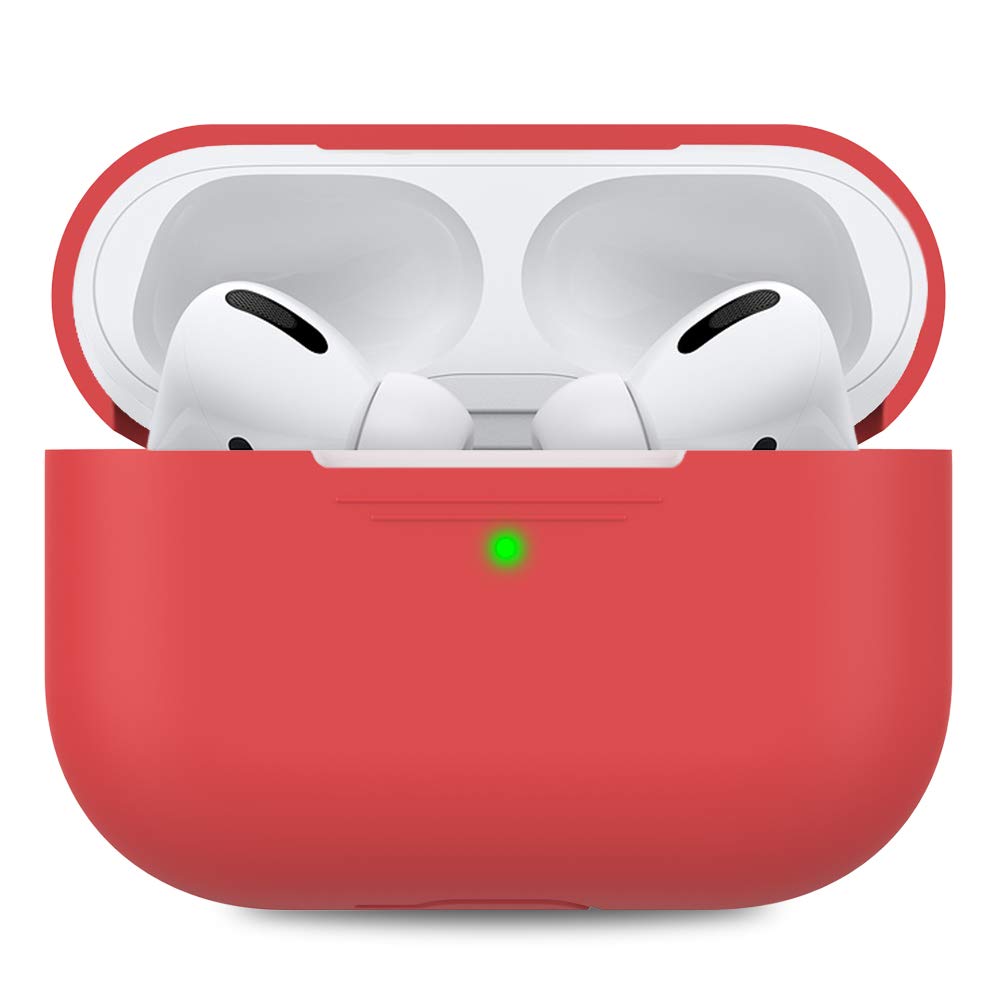 AHASTYLE AirPods Pro Case Protective Cover [Front LED Visible] Compatible with Apple AirPods Pro 2019 (Without Carabiner, Red)