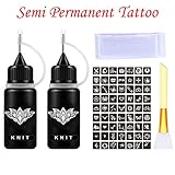 Knit - Jagua Henna Tattoo Kit, Black/Dark Blue Semi-Permanent Tattoo Ink 1oz, Freehand Temporary Tattoo Ink Kit (Organic Jagua Fruit Based Ink/Gel) Natural & Long Lasting for Women Men